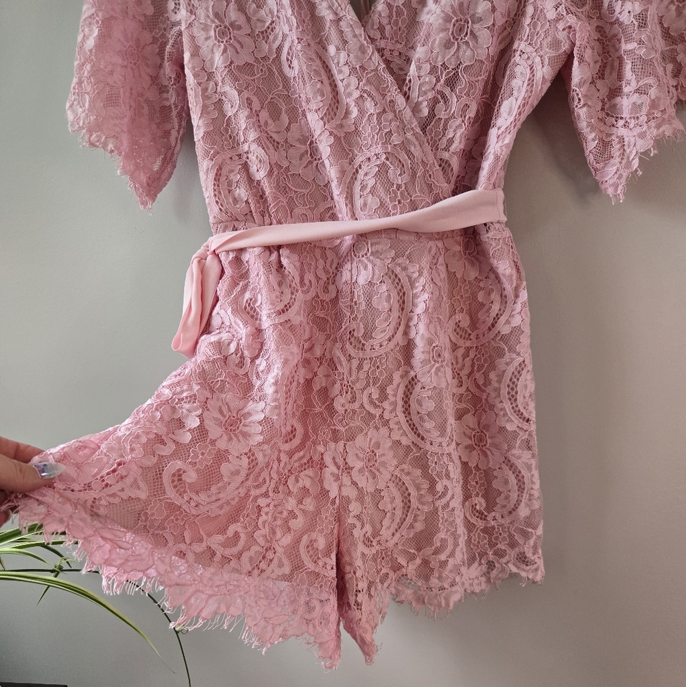Francesca’s Blush Pink Floral Lace Romper - Picture 2 of 10